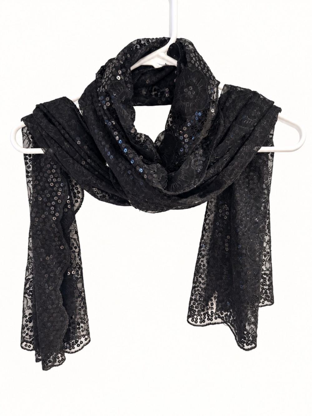 Black Floral Lace Sequin Evening Wrap Shawl